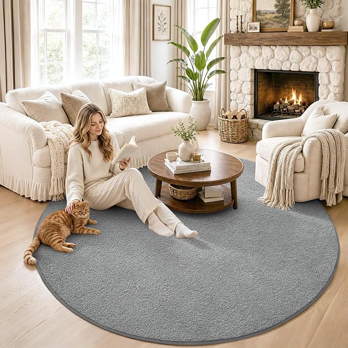 Keeko Round Area Rug 4ft for Living Room Bedroom,Soft Washable Circle Rug | Modern Indoor Memory Foam Rugs Low Pile Non Slip Carpet for Kids Dorm Room Entryway Kitchen Home Decor Grey