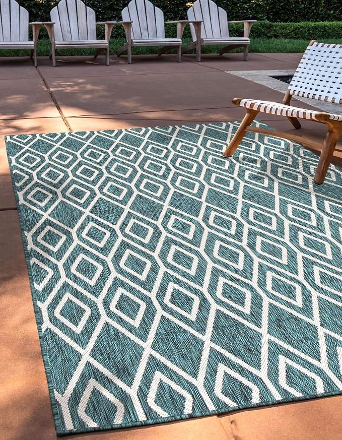 Jill Zarin Outdoor Collection Area Rug - Turks and Caicos (3' 3" x 5' 3" Rectangle Teal/Ivory)