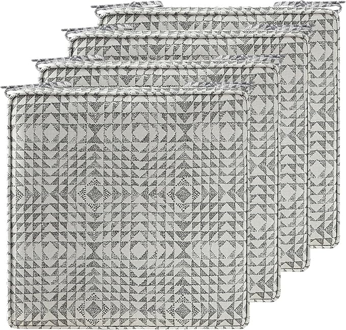 19 x 19 Inch Sunbrella Outdoor Chair Cushions with Tie Straps, Set of 4 Thick Water Repellent Square Patio Chair Pads for Garden Lawn Patio Furniture, Runa Classic