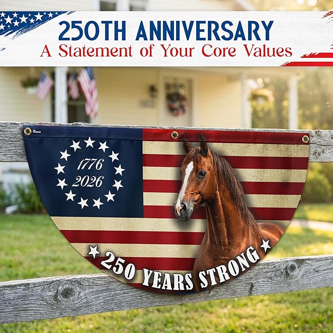American Flag-Horse Flag, 250 Years Strong Patriotic Horse Fan Flag, 3x6 ft, 1 Pack-USA Premium Polyester