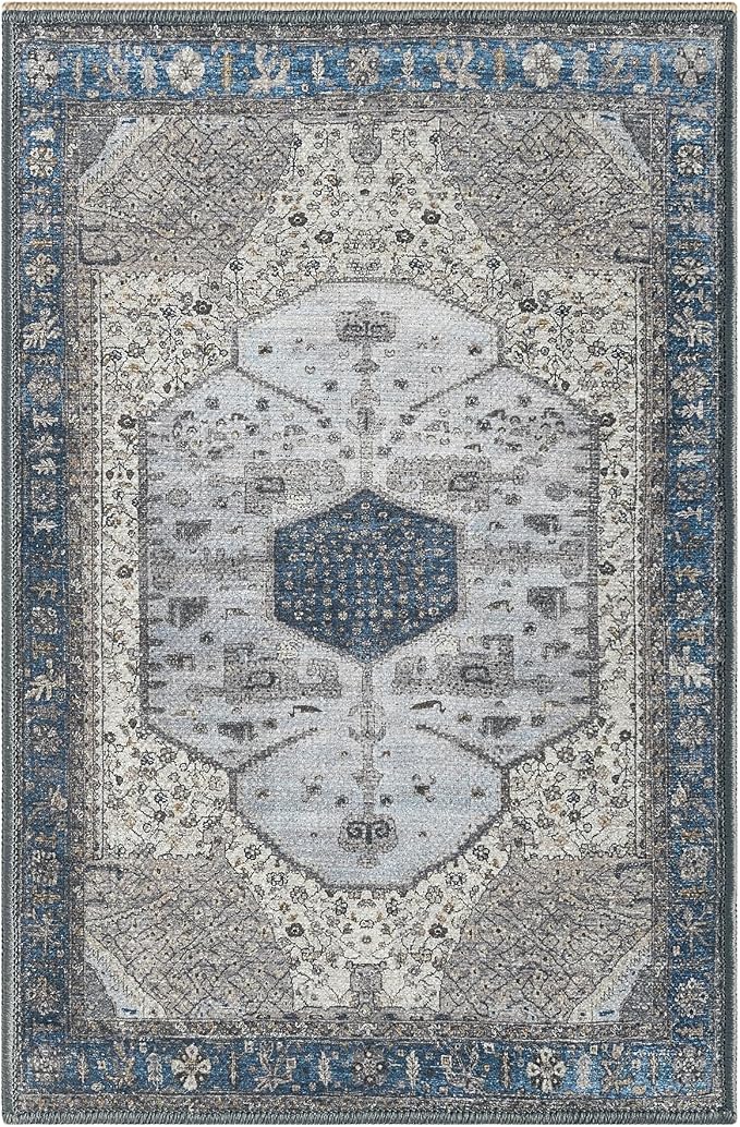 Keen Home Design Vintage Washable Entryway Rug, Non-Slip Low Pile, 2x3 | Machine Washable Cotton Chenille, 0.25In Low Pile, Rubber Non-Slip Back; Kitchen, Entryway, Bathroom, Bedside