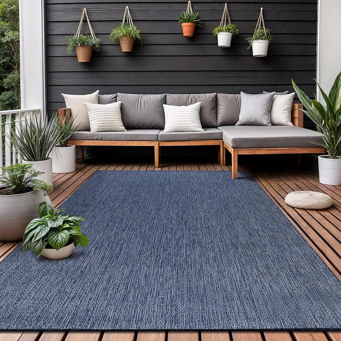 Washable Indoor Outdoor Rug 10x14 Weather Resistant Area Rugs Modern Solid for Porch Deck Balcony Backyard Patio Outside Carpet (10 X 14 Azure Blue)