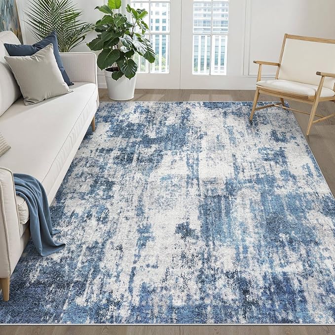 LOONGRUG 6x9 Area Rug Washable Neutral Modern Rug for Living Room Navy Gray | Abstract Soft Stain Resistant Indoor Non-Slip Carpet for Bedroom Nursery Kids Office Playroom Dining Room