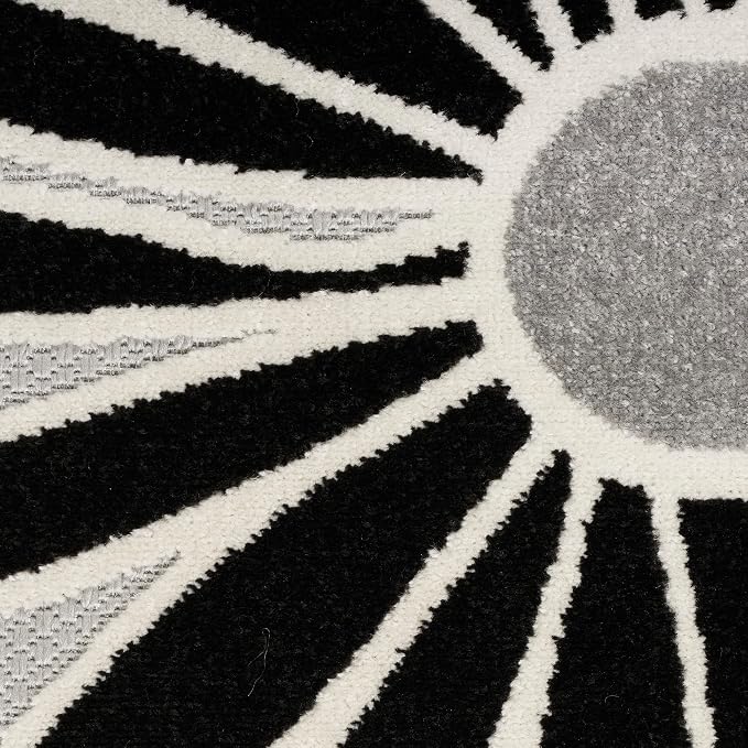 Nourison Home Aloha Black White 3'6" x 5'6" Area Rug - Easy Clean, Non Shedding, Bed Room, Living Room, Dining Room, Kitchen (4' x 6')