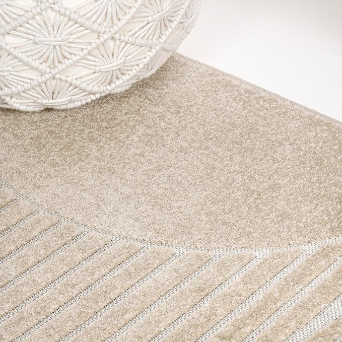 JONATHAN Y Nordby High-Low Arch Striped Indoor/Outdoor Area Rug, 5x8, Beige/Cream, for Patio, Backyard, Living Room, Bedroom, Office, Hose-Washable (SCN104E-5)