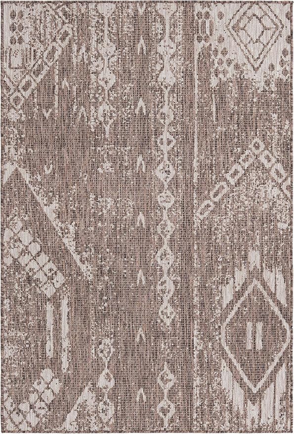 Unique Loom Outdoor Bohemian Collection Area Rug - Anthro (4' 1" x 6' 1" Rectangle, Brown/ Ivory)