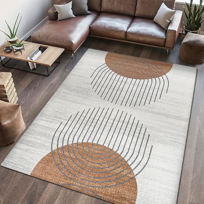 JONATHAN Y Machine Washable Cream/Terra Indoor Area Rug 8X10 ft, Kallax Geometric Modern Low-Pile for Living Room, Bedroom, Kitchen, Office, Easy-Cleaning, Pet-Friendly, Non-Shedding WSH311A-8