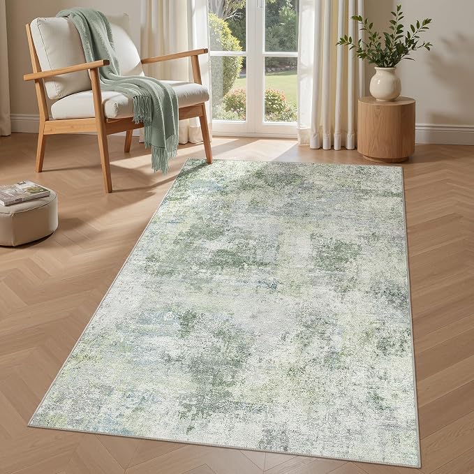 Tortania Area Rug Living Room Rugs - 3x5 Washable Soft Neutral Boho Moroccan Farmhouse Mat Indoor Floor Carpet for Bedroom Under Dining Table Home Office Decor - Sage Green