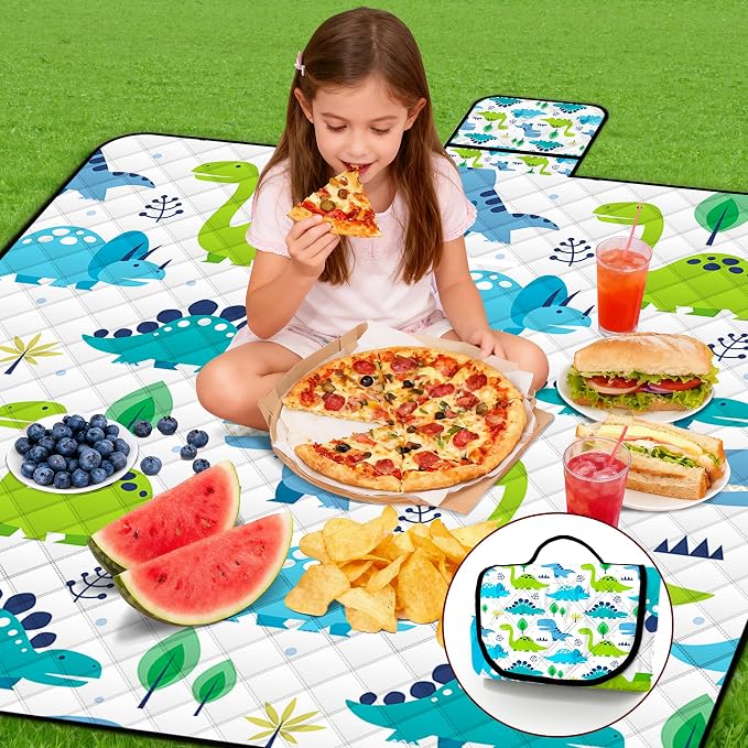 Extra Large Picnic Blanket Waterproof,80"x 80"Foldable Machine Washable Beach Blanket,Outdoor Blanket for 6-8 Adults,Picnic Mat Suitable for Indoor Crawling,Park Beach,Camping,Hiking,Travel(Dinosaur)