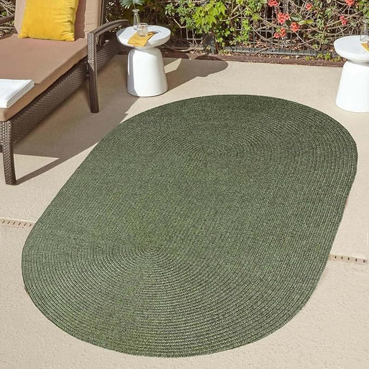 Superior Indoor/Outdoor Area Rug, Reversible Braided Floor Decor for Living Room, Kitchen, Patio, Front Porch, Modern Boho Farmhouse Rugs, Hardwood, Bedroom Accessories, 5' x 8', Green