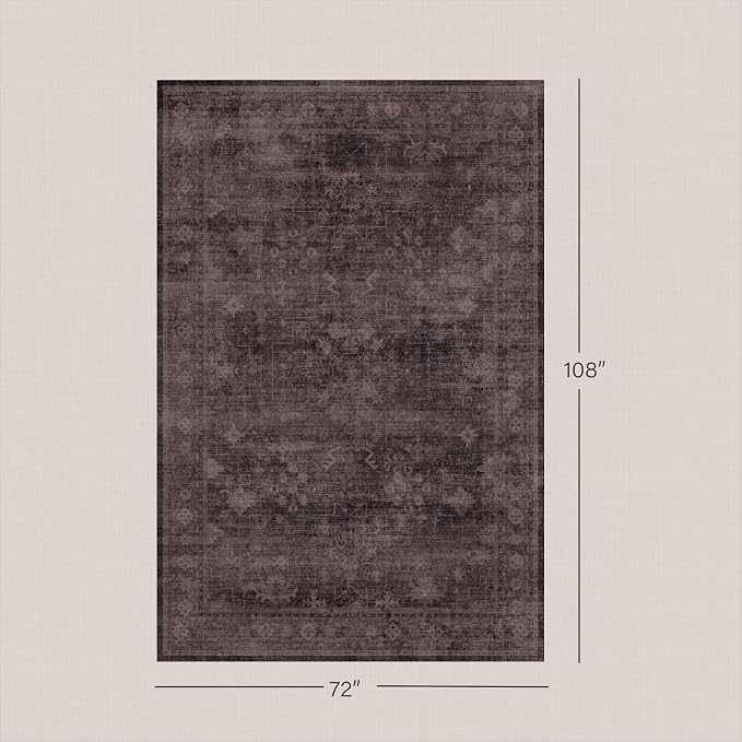 Farmhouse Dark Taupe Brown Rug for Dining Room Table- 6x9 Large Area Rugs for Living Room, Vintage Boho Washable Rug for Bedroom with Distressed Geometric Design, Stain Resistant Low Pile Non-Slip