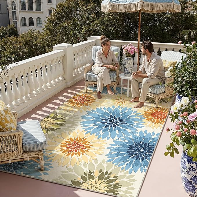 6x9 Indoor Outdoor Area Rug Washable Patio Rug Colorful Non Slip Non Shedding Waterproof Carpet for Living Room Bedroom Porch Backyard Deck Balcony RV Camping Garden Picnic