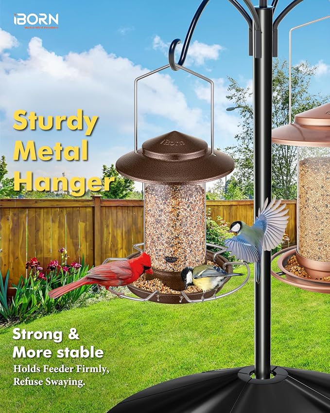 iBorn Bird Feeder Metal Squirrel Chew Proof Bird Feeders for Outdoors Hanging Outside for Cardinal, Holds 1.32LB Seed with 3 Perchs, Brushed Coffee (Seed is not Included)