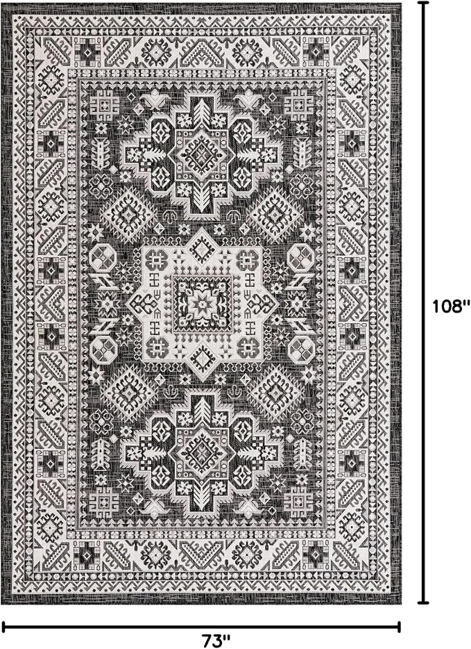 Unique Loom Outdoor Aztec Collection Area Rug - Chalca (6' 1" x 9' Rectangle, Charcoal Gray/ Ivory)