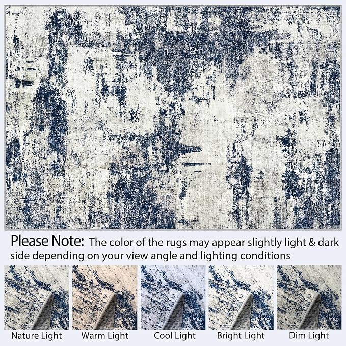 Tosuoka 8x10 Area Rugs for Living Room Abstract Washable Gray Blue Rug | With Anti-Slip Backing，Non-Shedding，Stain-Resistant，Soft Modern Large Carpet for Bedroom Dining Room Farmhouse Nursery