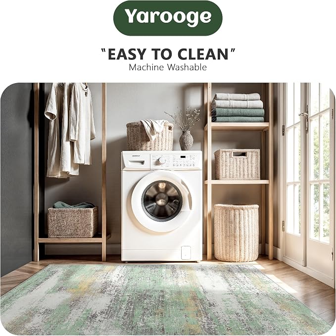8x10 Area Rugs, Abstract Modern Ultra Soft Washable Rug, Non Slip Carpet with Rubber Back Stain Resistance Rugs for Living Room, Bedroom, Dining Room Decor(Light Green/Cream)