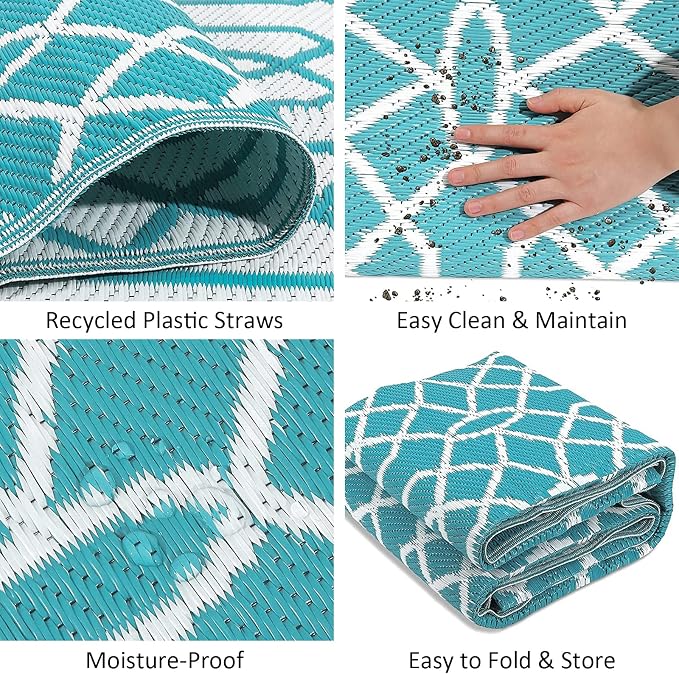 HEBE Outdoor Rug Waterproof 8x10, Plastic Straw Rug Camping Rug, Reversible Outdoor Patio Rugs RV Mat Clearance, Indoor Outside Floor Carpet for Porch,Deck,Camper,Balcony,Backyard