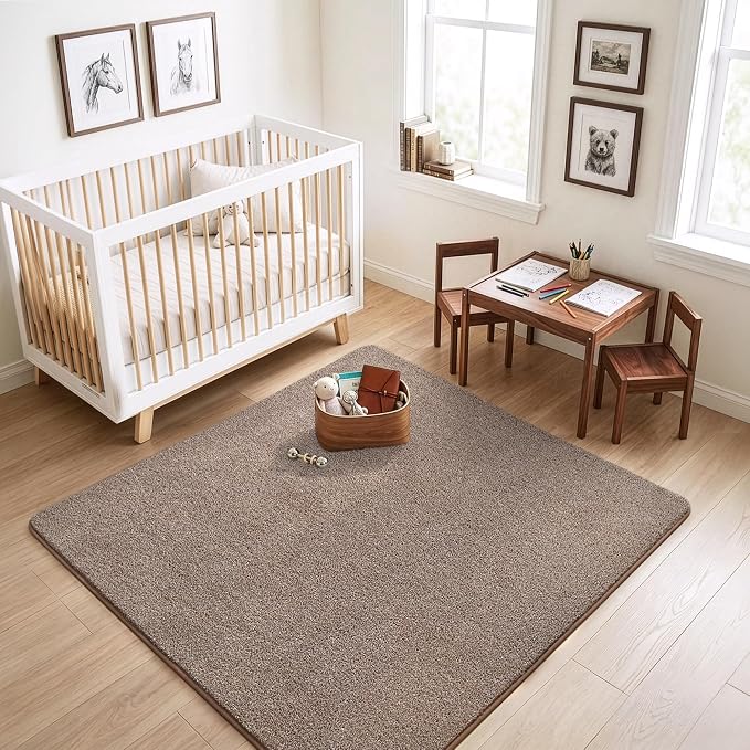 Keeko 5x5 Square Area Rugs for Living Room Bedroom,Soft Washable Carpet | Modern Indoor Memory Foam Entryway Rug Low Pile Minimalist Non Slip Rug for Kids Nursery Dorm Room Home Decor Brown and White