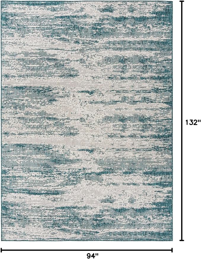 Unique Loom Outdoor Modern Collection Area Rug - Cartago (7' 10" x 11' Rectangle, Teal/ Ivory)