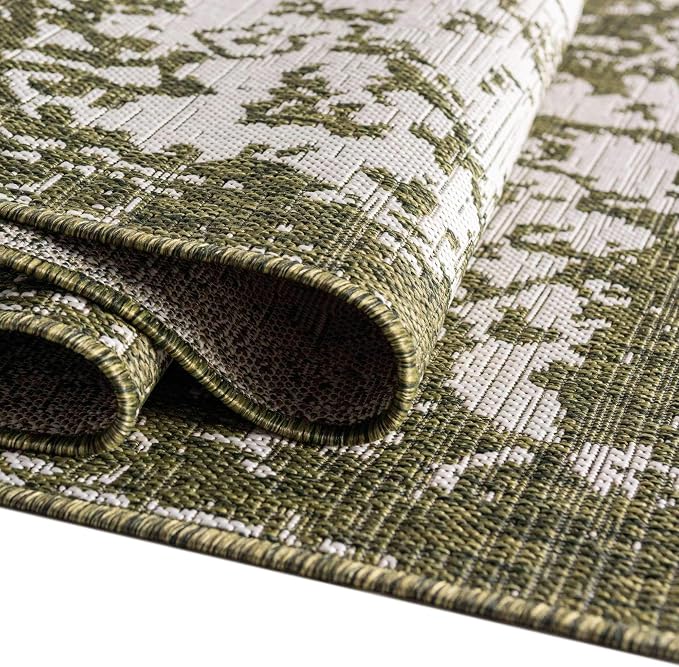 Unique Loom Outdoor Collection Area Rug - Dubai (7' 10" Square, Green/ Ivory)