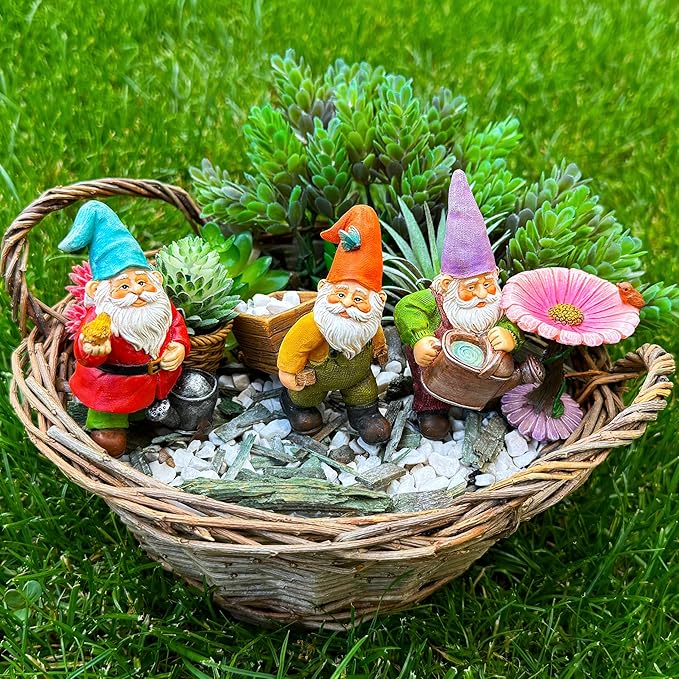 Mood Lab Garden Gnome Figurines Set (4 pcs) - 3.5" H Miniature Decorative Statues & Accessories - Outdoor & Indoor Garden Decor