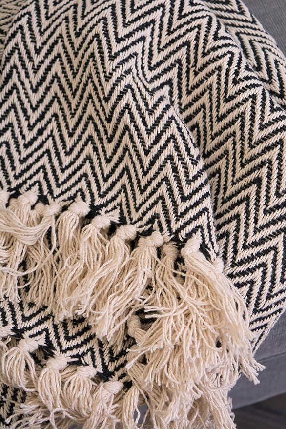 DII Chevron Throw Collection Handloomed Cotton, 50x60, Black (Pack of 12)