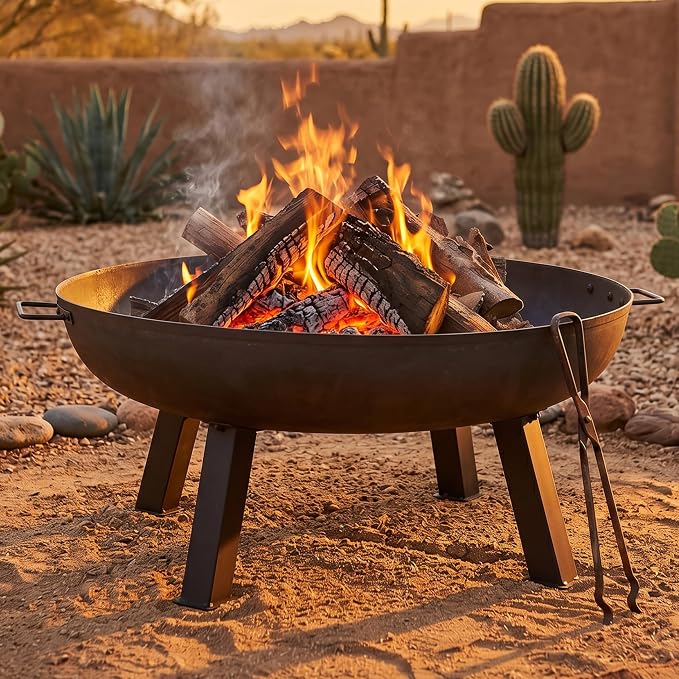 Sunnydaze Cast Iron Heavy Duty Fire Pit for Outside - Wood Burning Outdoor Fire Pit Bowl with Handles for Patio, Backyard, Camping - 34" - Black