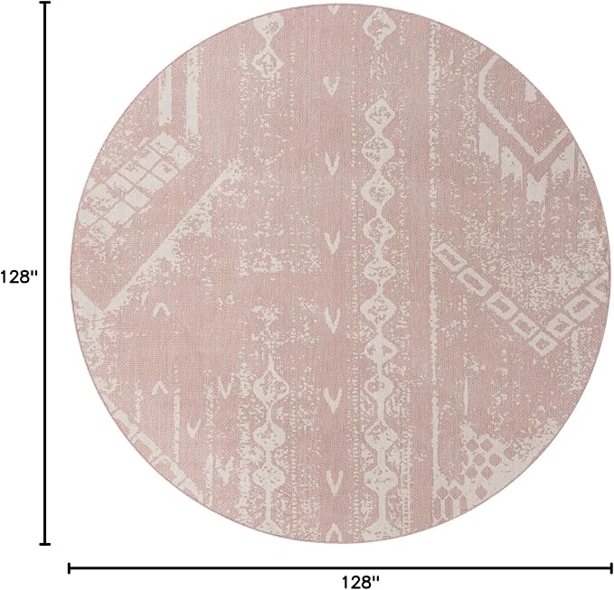 Unique Loom Outdoor Bohemian Collection Area Rug - Anthro (10' 8" Round Pink/Ivory)