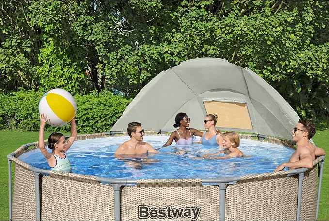 Bestway Power Steel 13' x 42" Round Above Ground Outdoor Swimming Pool Set with Shaded Canopy, 530 Gallon Filter Pump, Ladder, and Pool Cover