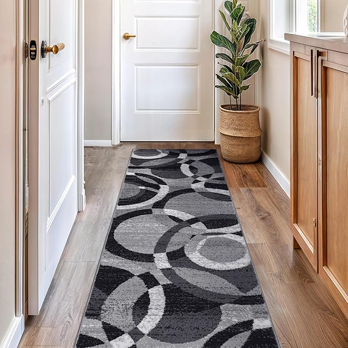 Rugshop Abstract Circles Contemporary Living Room Runner Rug Gray 2'7" x 6' | High Traffic, Rectangular, Size 2'7" x 6', Bedroom, Dining Room, Home Office, Kitchen, Entryway, Hallway, Nursery, Kids Room