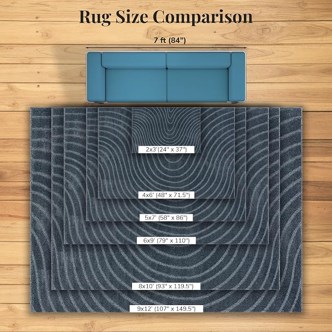 LUXE WEAVERS Modern Geometric Wave Blue 8x10 Area Rug