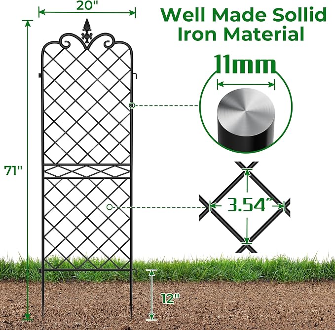 Amagabeli Garden Home 4 Pack Trellis for Climbing Plants Outdoor 72”x21” Heavy Duty Rustproof Wall Metal Decoration Large Trellis for Potted Plants Support Trellis for Roses Vegetable Black