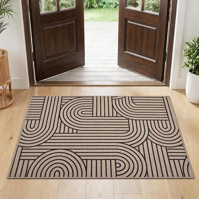 GarveeHome Easy Jute Rainbow Rug 2x3 Entryway Rug Indoor Outdoor Front Door Mat Neutral Non Slip Non Shedding Washable Farmhouse Kitchen Mat