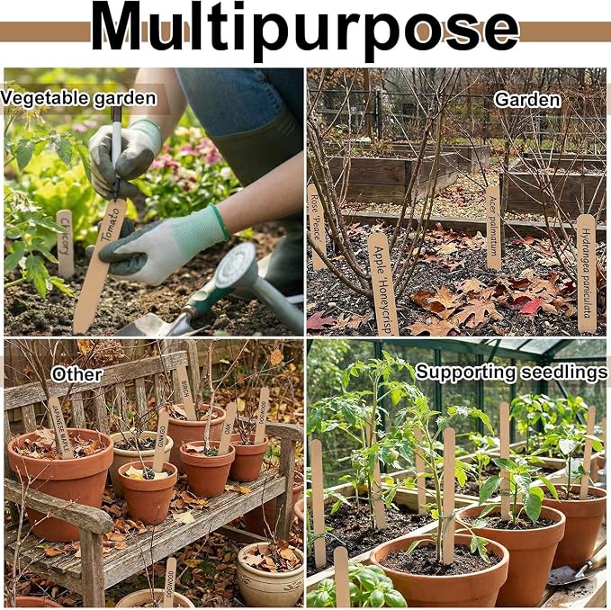 Weysat 300 Pcs 12" Wood Plant Labels for Field or Containers Plant Tags Wood Garden Labels for Seedling Stakes Markers Nursery Seed Tags with Smooth Surface for Pot Herbs Flowers Vegetables
