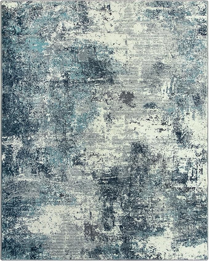 Lahome Abstract 8x10 Area Rugs,Washable Blue Grey Living Room Rug Non-Slip,Low-Pile Soft Modern Bedroom Floor Carpet Indoor for Dining Room Kids Playroom (Teal/Blue)
