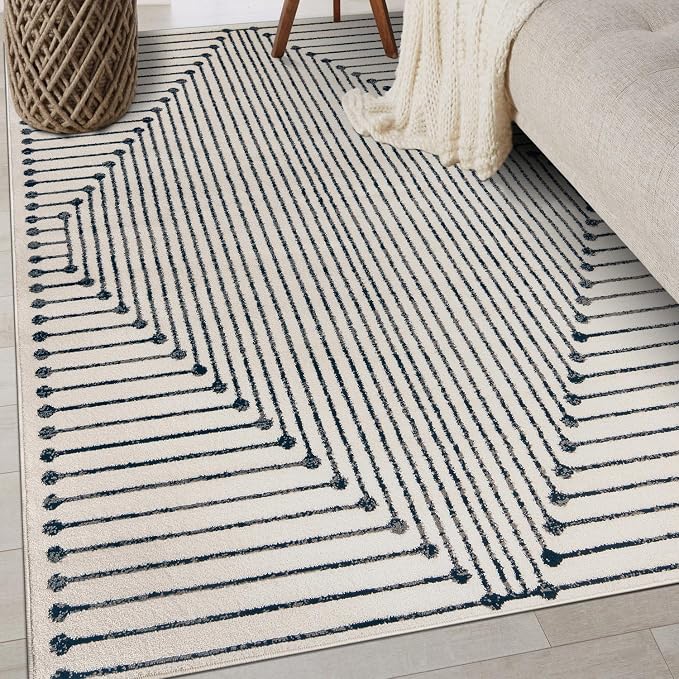 Rugshop Contemporary Bohemian Stripe Area Rug 4' x 6' Cream | Jute Backing, Soft Medium Pile, Stain Resistant, No Shedding, Bedroom, Home Office, Dining Nook, Kids Room, Guest Room