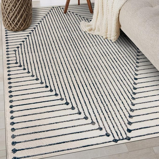 Rugshop Contemporary Bohemian Stripe Area Rug 4' x 6' Cream | Jute Backing, Soft Medium Pile, Stain Resistant, No Shedding, Bedroom, Home Office, Dining Nook, Kids Room, Guest Room
