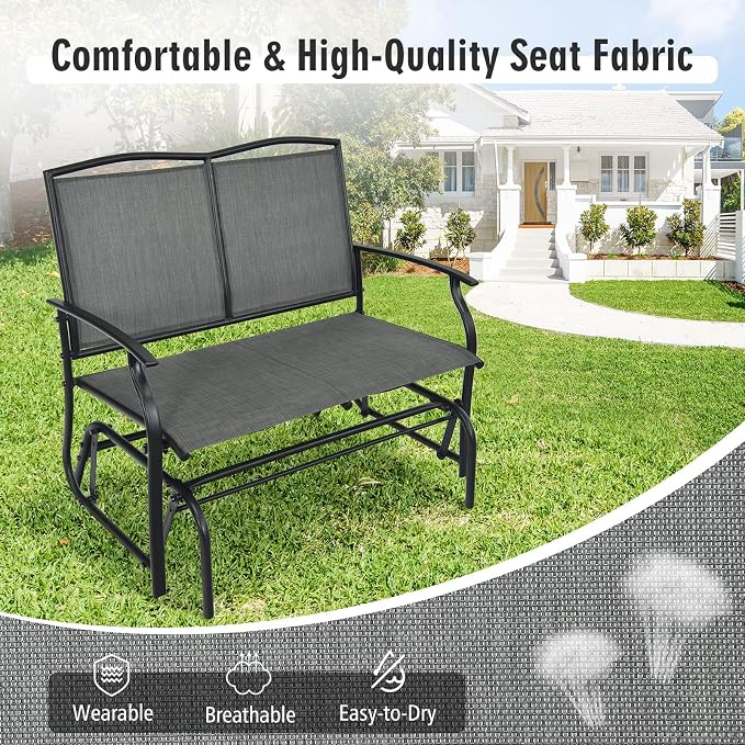 Outdoor Swing Glider Chair for 2 Persons, Rocking Seating Patio Bench w/Coated Steel Frame, Patio Loveseat for Backyard, Garden (Grey)