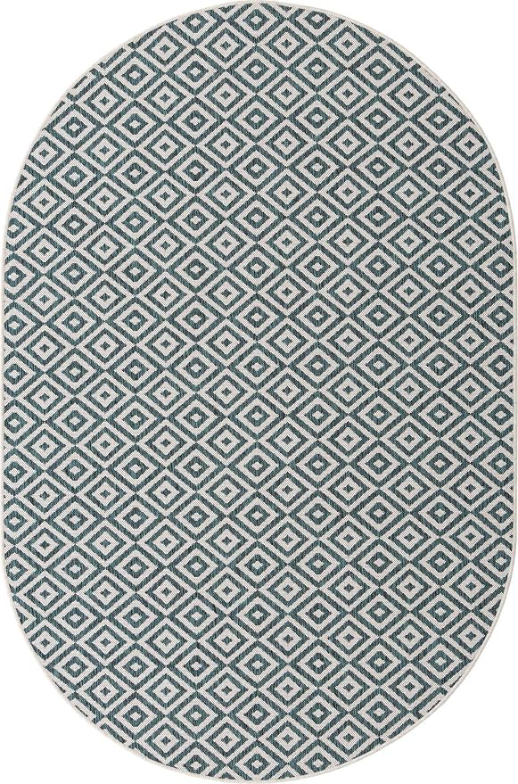 Unique Loom Jill Zarin Outdoor Collection Area Rug - Costa Rica (5' 3' x 8' Oval, Teal/ Ivory)