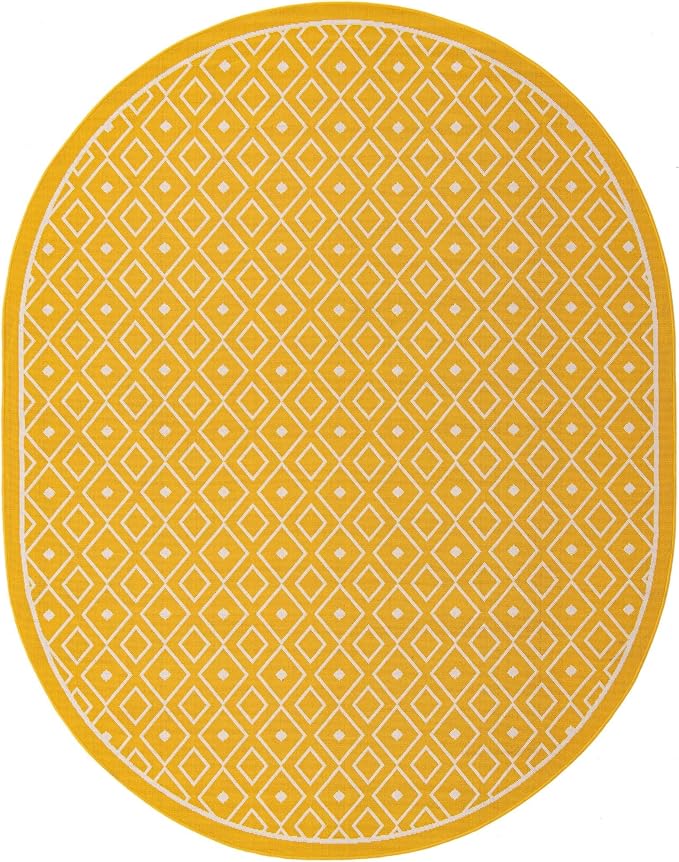 Unique Loom Outdoor Trellis Collection Area Rug - Kafes (7' 10" x 10' Oval, Yellow/ Ivory)