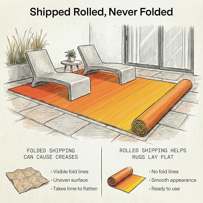 Fab Habitat Outdoor Rug - Waterproof, Fade Resistant, Crease-Free - Premium Recycled Plastic - Ombre - Patio, Porch, Deck, Balcony - Big Sur - Sunset - 5 x 8 ft