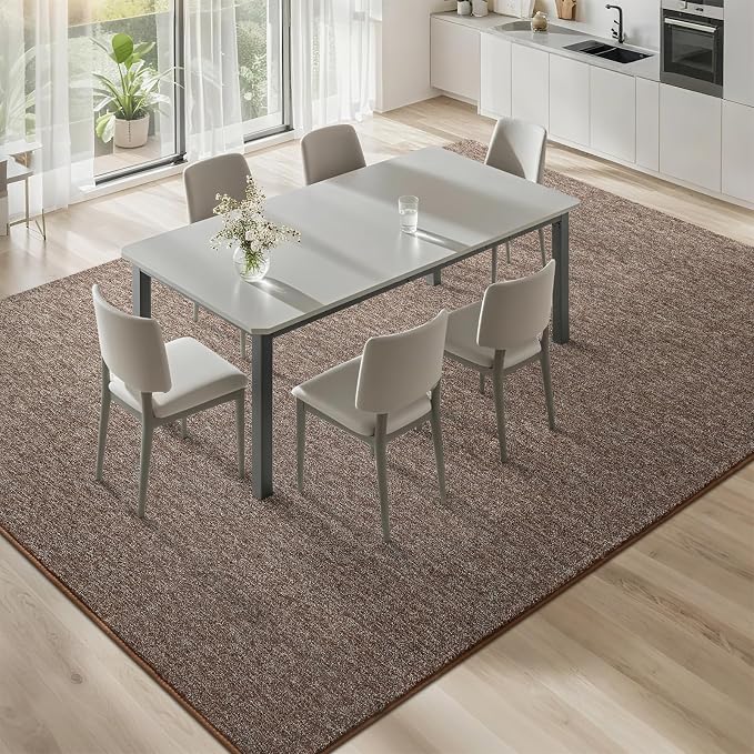 7x10 Brown Area Rug | Washable Memory Foam, Low Pile Non Slip Indoor Carpet for Living Room Bedroom Office Classroom College Dorm Room Home Decor