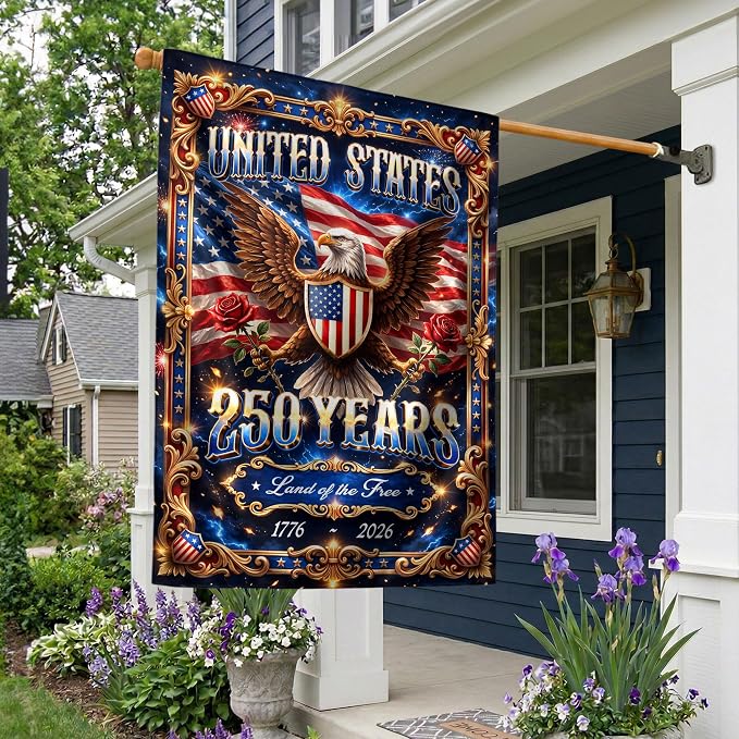 250 Years America Garden Flag, 250th Anniversary Usa Flag, American 250th Anniversary Patriotic Design, Garden Flags For Outside, Land of The Free 1 (30x40 Inch)