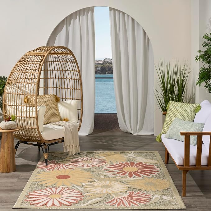 Nourison Home Aloha Sage Rose 5'3" x 7'5" Area Rug - Easy Clean, Non Shedding, Bed Room, Living Room, Dining Room, Kitchen (5' x 8')