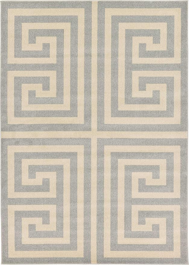 Unique Loom Athens Collection Classic Geometric Modern Border Design Area Rug (7' 0 x 10' 0 Rectangular, Gray/ Beige)