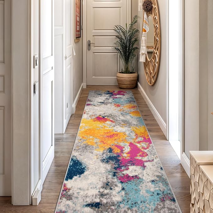Rugshop Modern Abstract Living Room Bedroom Runner Rug Multi 2'7" x 12' | Rectangular, Size 2'7" x 12', Dining Room, Home Office, Kitchen, Entryway, Hallway, Nursery, Kids Room, Guest Room
