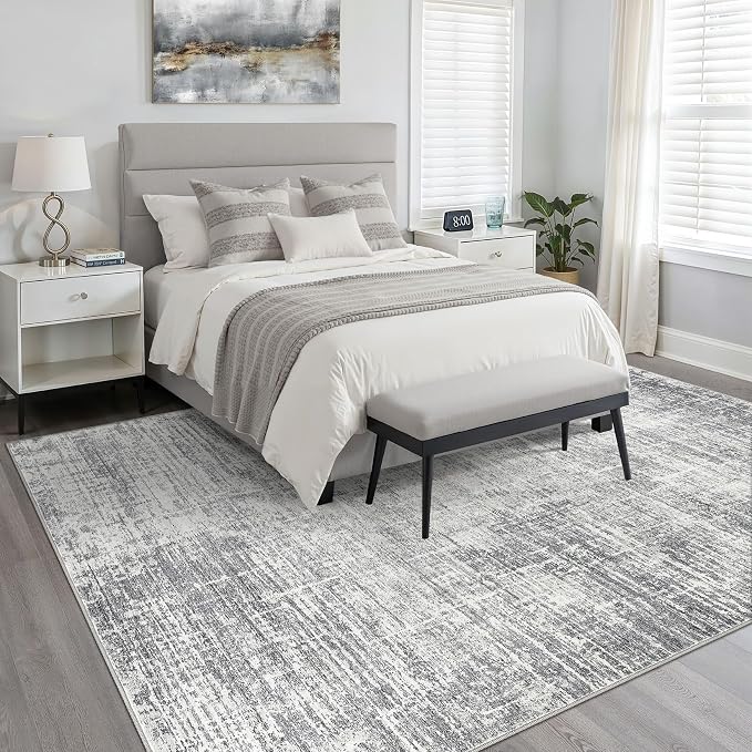 LOONGRUG 6x8 Area Rug Washable Neutral Modern Rug for Living Room Grey | Abstract Soft Stain Resistant Indoor Non-Slip Carpet for Bedroom Nursery Kids Office Playroom Dining Room