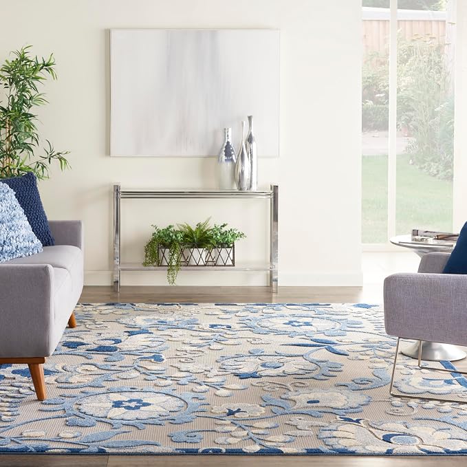 Nourison Home Aloha Blue Grey 7'10" x 10'6" Area Rug - Easy Clean, Non Shedding, Bed Room, Living Room, Dining Room, Kitchen (8' x 11')