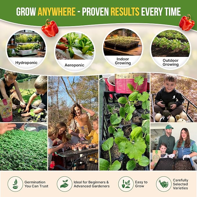Organo Republic 12 Rare Sweet & Mild Pepper Seeds Variety Pack - 770+ Non-GMO Heirloom Pepper Seeds for Outdoor and Indoor Home Gardening, Including Pepper Anaheim, Pepperonchini, Pimento, Lilac Bell