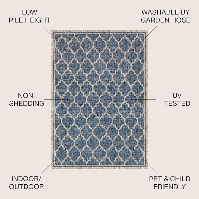 JONATHAN Y Moroccan Trellis Indoor Outdoor Round Area Rug 9 Ft Navy/Gray, Trebol Textured Weave for Backyard, Patio, Porch, Easy-Cleaning, High Traffic, Pet-Friendly, Non-Shedding (SMB109D-9R)